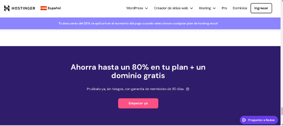 20% De descuento Hostinger