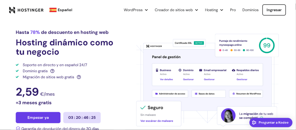 Hostinger  El Hosting Rápido Seguro y Asequible inicio